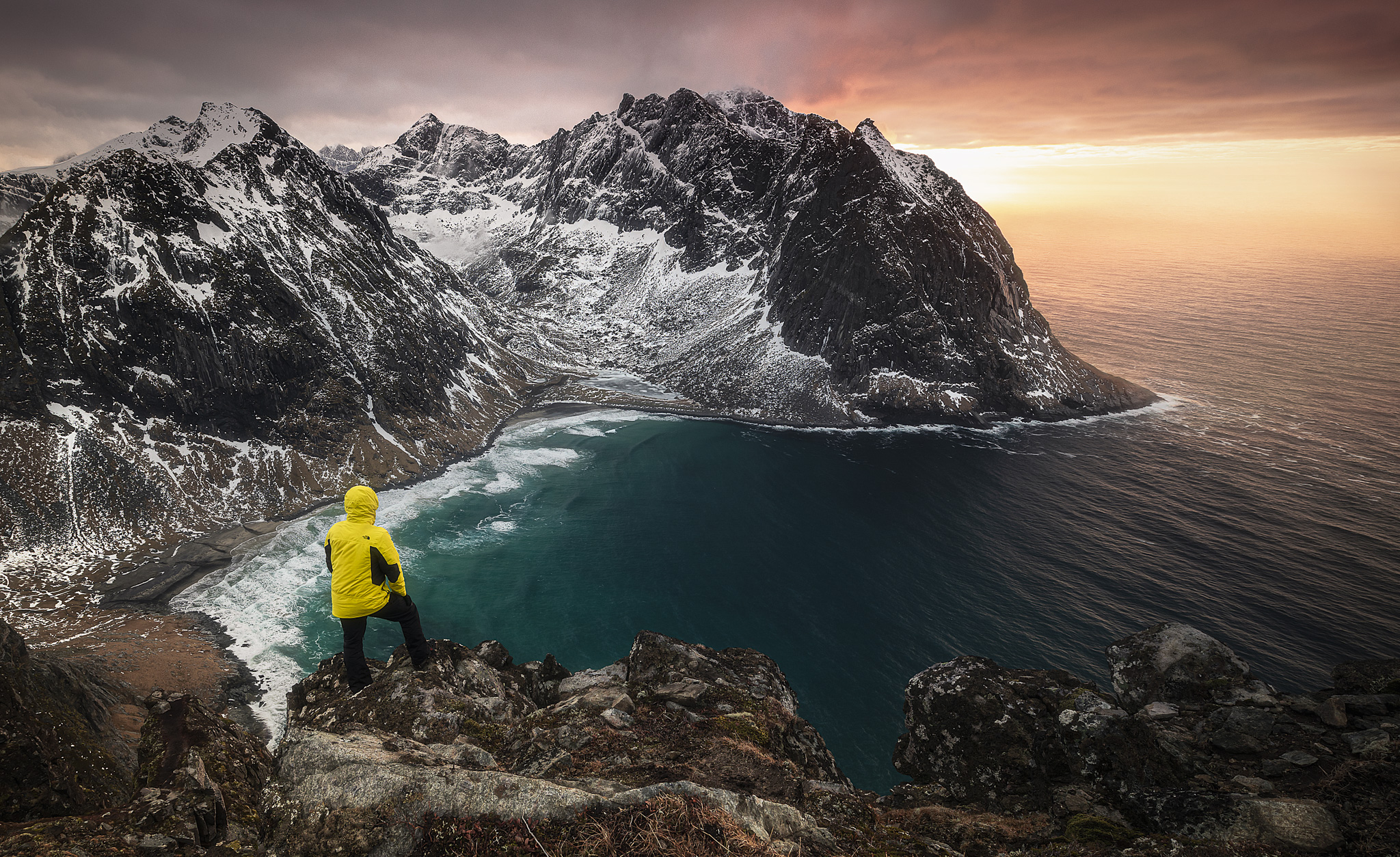 Standing close to the top of Mount Ryten on the Lofoten Islands in Northern Norway