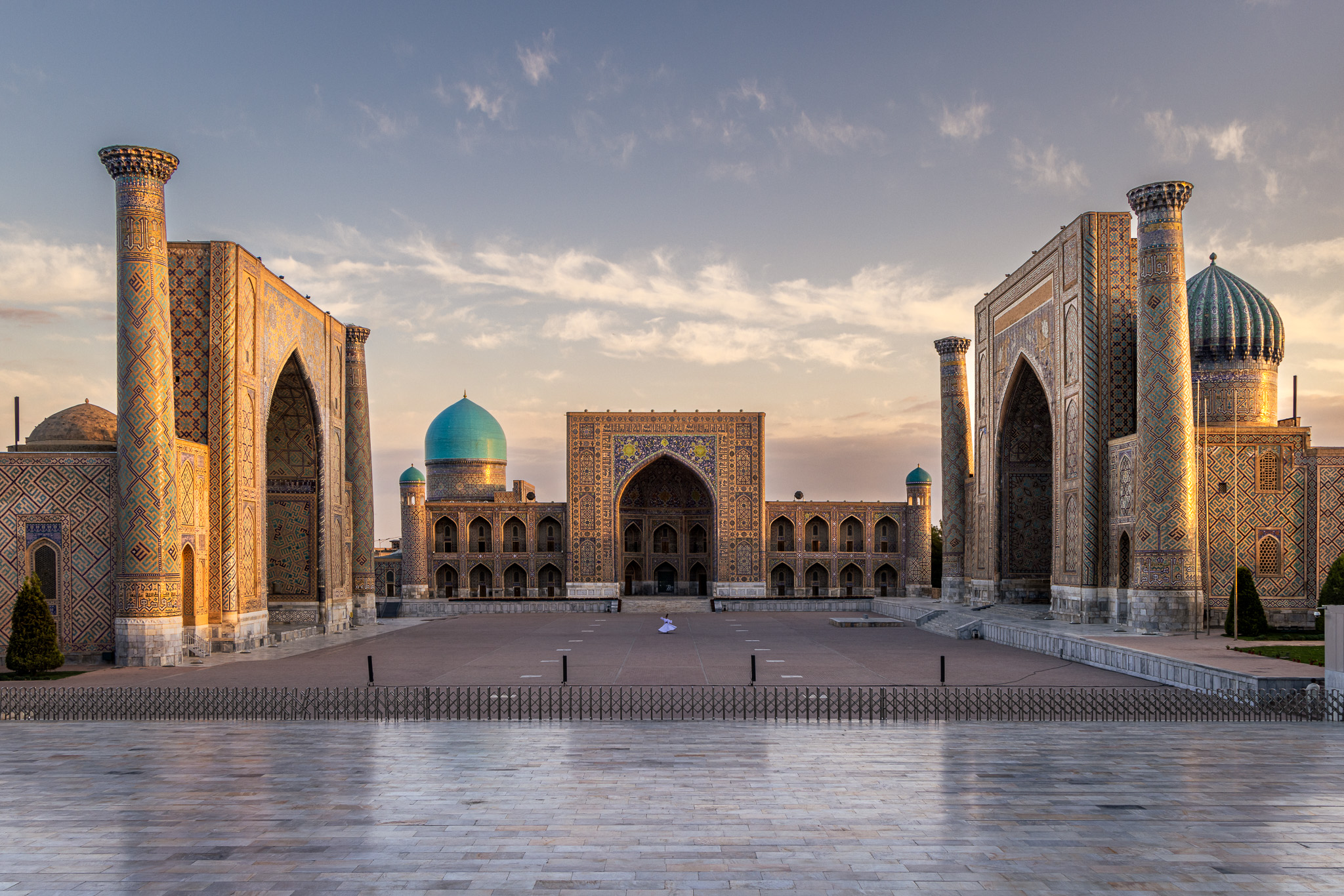 The Registan Square during sunrise